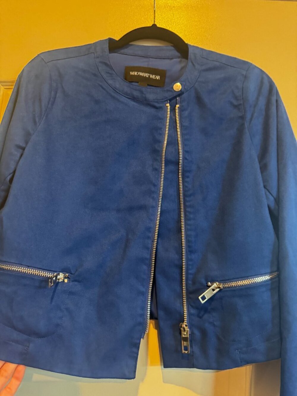 Who What Wear Blue Faux Suede Moto Jacket Size Small Zip Pockets - Picture 5 of 11